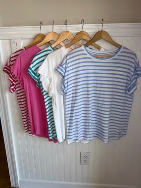 crown & ivy Striped Short Sleeve Tee BUNDLE - Blue, White, Pink, Green
